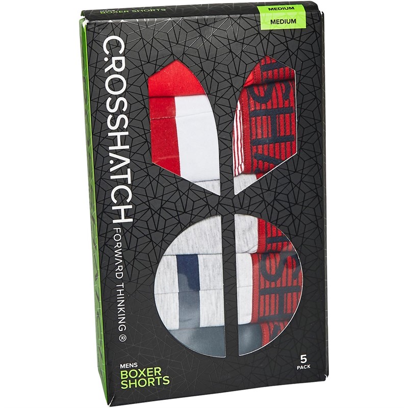 Crosshatch Mens Dipper Five Pack Boxers Red/Stripe/Grey Marl/Stripe/Navy