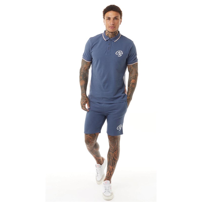 Crosshatch Mens Balamere Polo And Shorts Co-Ord Denim Blue