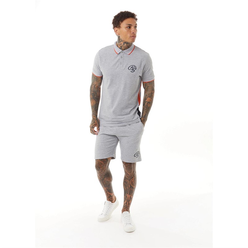 Crosshatch Mens Balamere Polo And Shorts Co-Ord Grey Marl