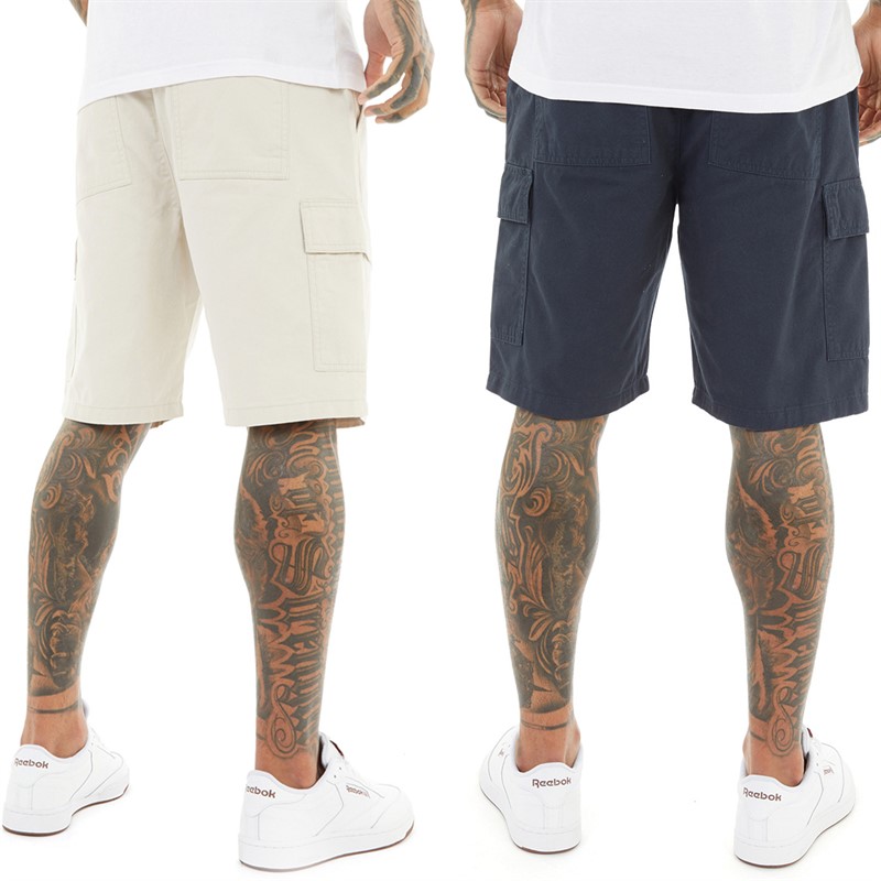 Crosshatch Mens Kathos Two Pack Cargo Shorts Navy/Stone