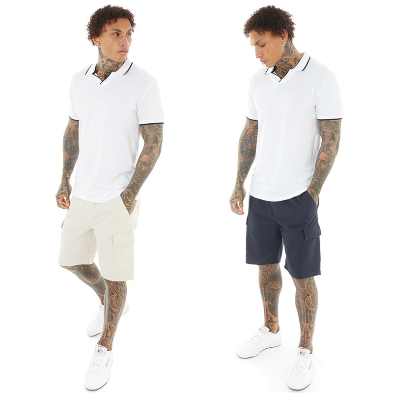 Crosshatch Mens Kathos Two Pack Cargo Shorts Navy/Stone