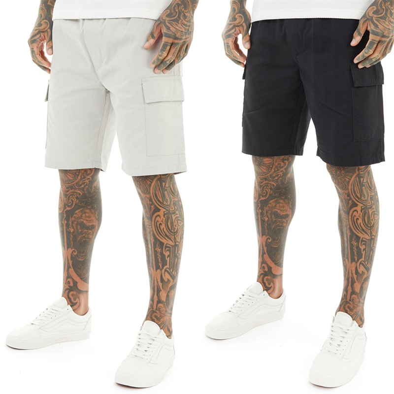 Crosshatch Mens Kathos Two Pack Cargo Shorts Grey/Black