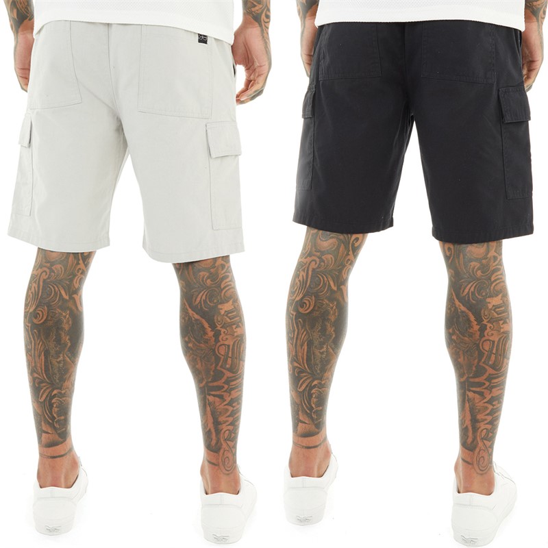 Crosshatch Mens Kathos Two Pack Cargo Shorts Grey/Black