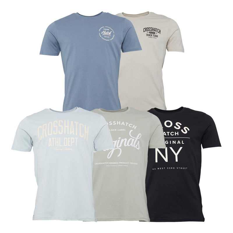 Crosshatch Mens Feltrax Five Pack T-Shirts Black/Off White/Light Blue/Denim Blue/Light Sage