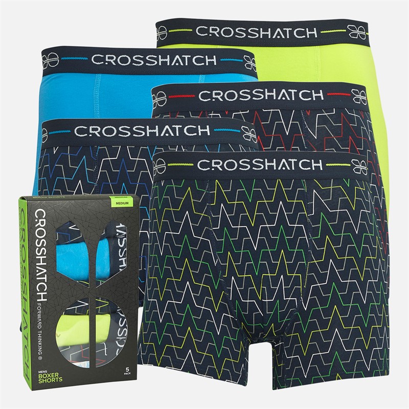 Crosshatch Mens Pentwist Five Pack Boxer Shorts Blueberry/Malibu/Lime/Red