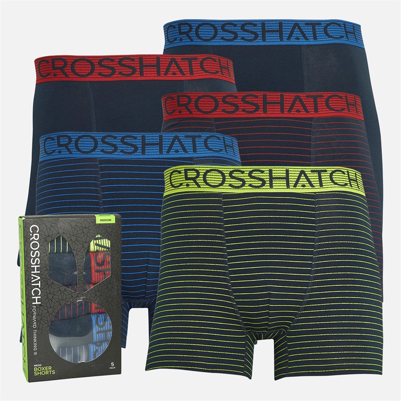 Crosshatch Mens Windor Five Pack Boxer Shorts Blueberry/Lime/Blueberry/Blueberry/Red/Blueberry