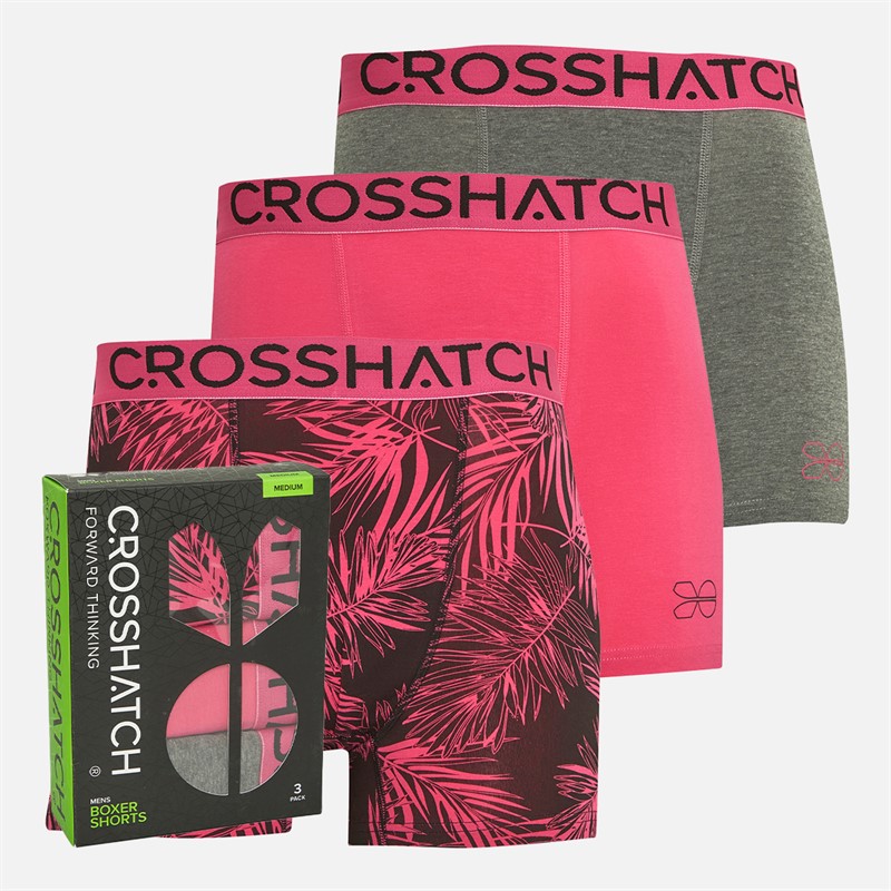 Crosshatch Mens Grimsby Three Pack Boxer Shorts Pink