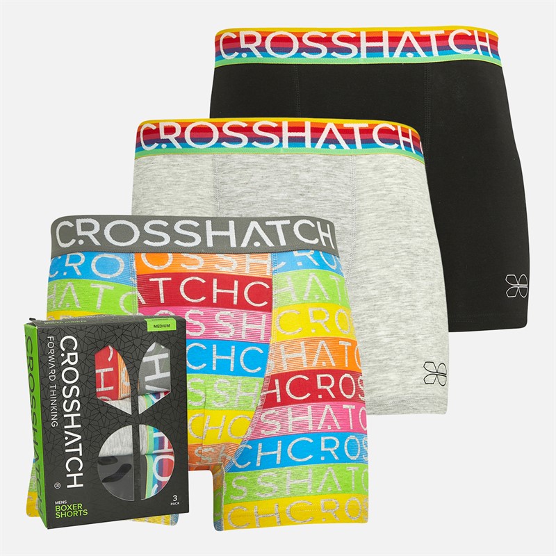 Crosshatch Herre Mix Regnbue Tre Pak Boxer Shorts Sort Mix