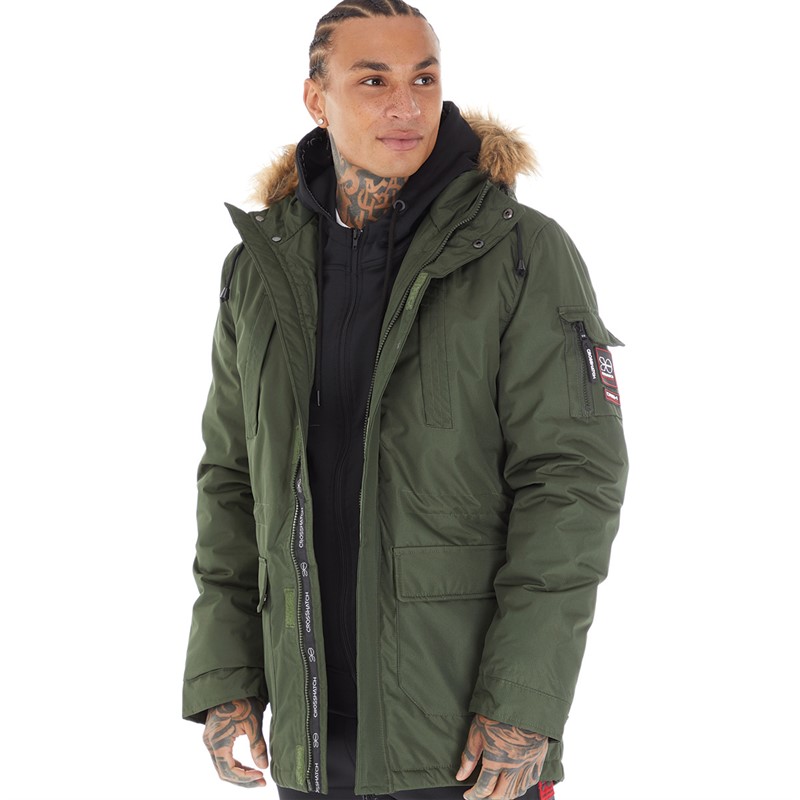 Crosshatch Parka Jacke Herren Parkmoore Dunkel Olive