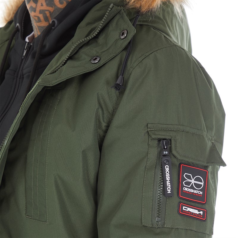 Crosshatch Heren Parkmoore Parka Jas Donkergroen