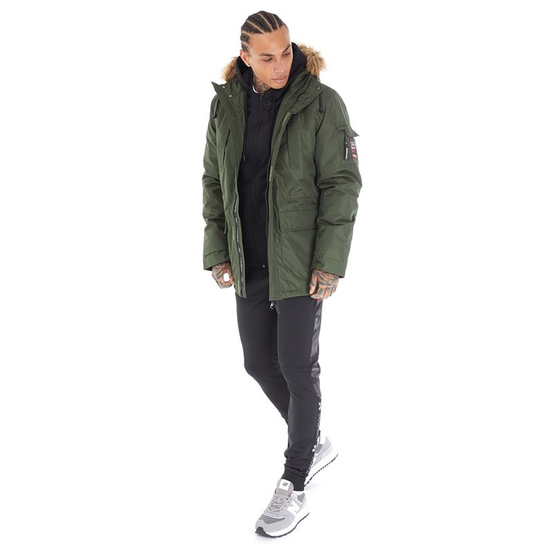 Crosshatch Parka Jacke Herren Parkmoore Dunkel Olive