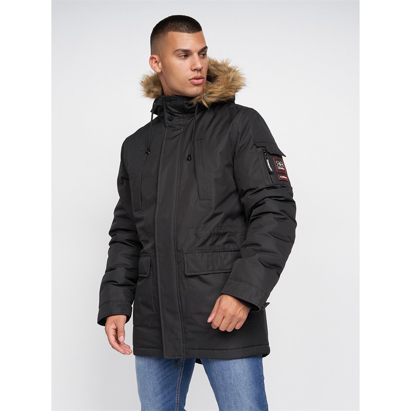 Crosshatch Herren Parkmoore Parka Jacke Schwarz