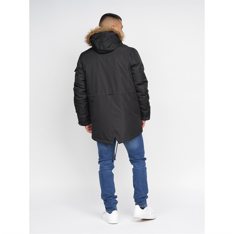 Crosshatch Herren Parkmoore Parka Jacke Schwarz