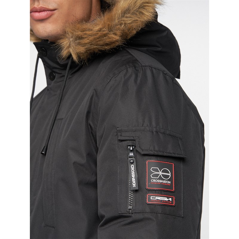 Crosshatch Herren Parkmoore Parka Jacke Schwarz