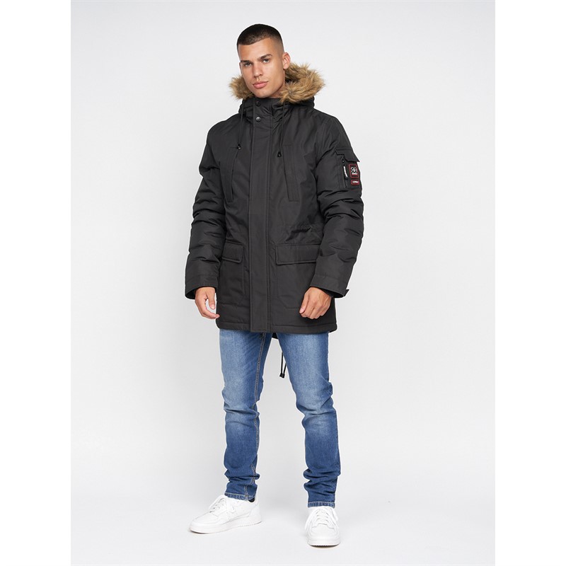 Crosshatch Herren Parkmoore Parka Jacke Schwarz