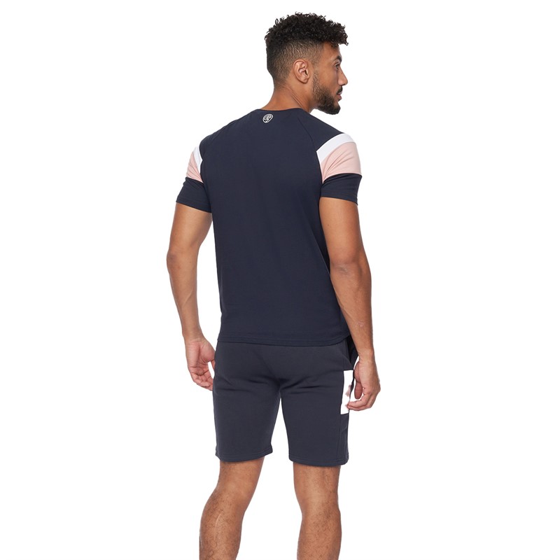 Crosshatch Mens Cremland T-Shirt And Shorts Set Navy/Pink