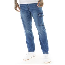 Crosshatch Mens Kremtap Tapered Cargo Jeans Stone Wash