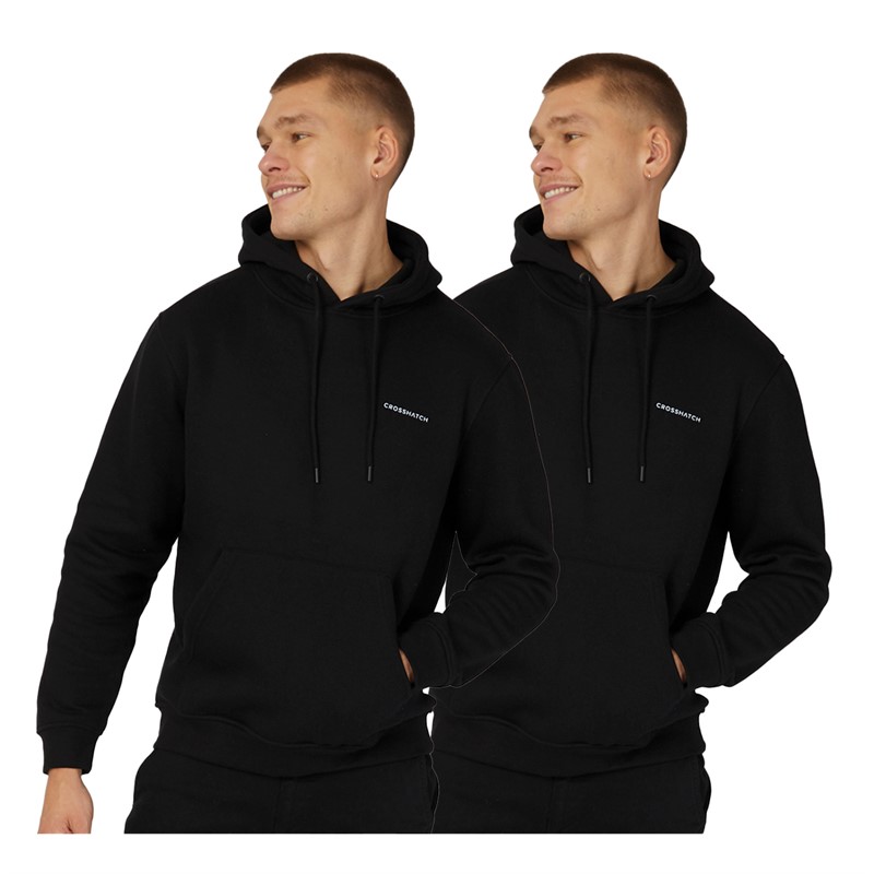 Crosshatch Mens Traymax Two Pack Hoodies Black Black