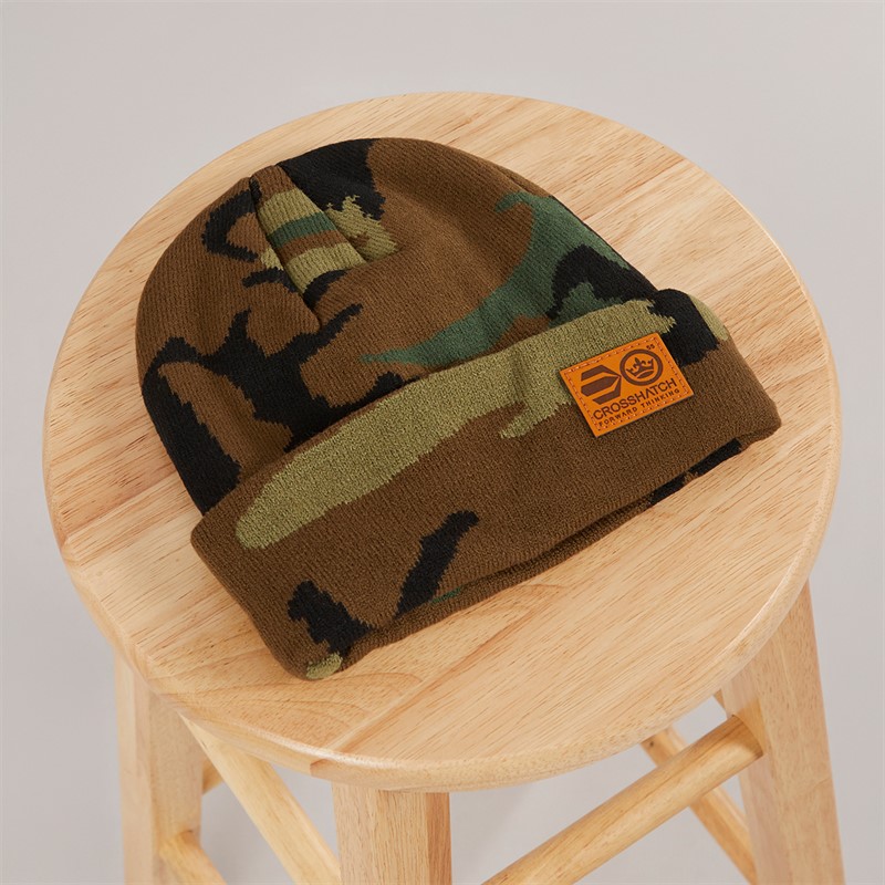 Crosshatch Mens Camo Beanie Green Camo