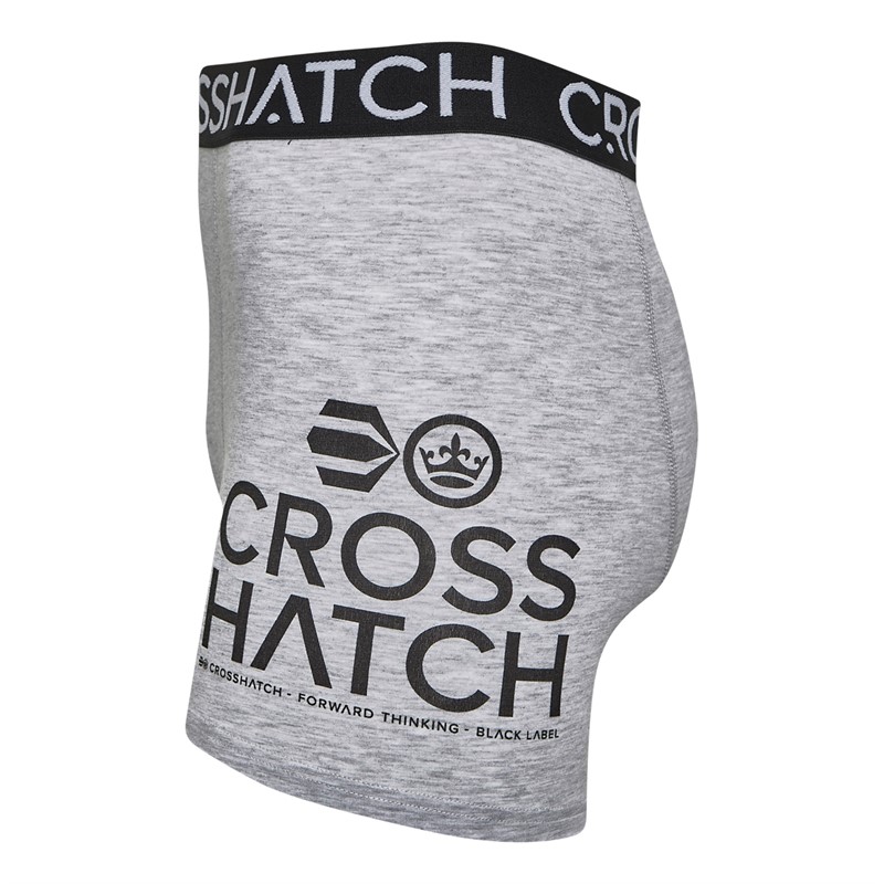 Crosshatch Heren Gridline Boxer Shorts Drie Pack Optic Grey Marl/Zwart