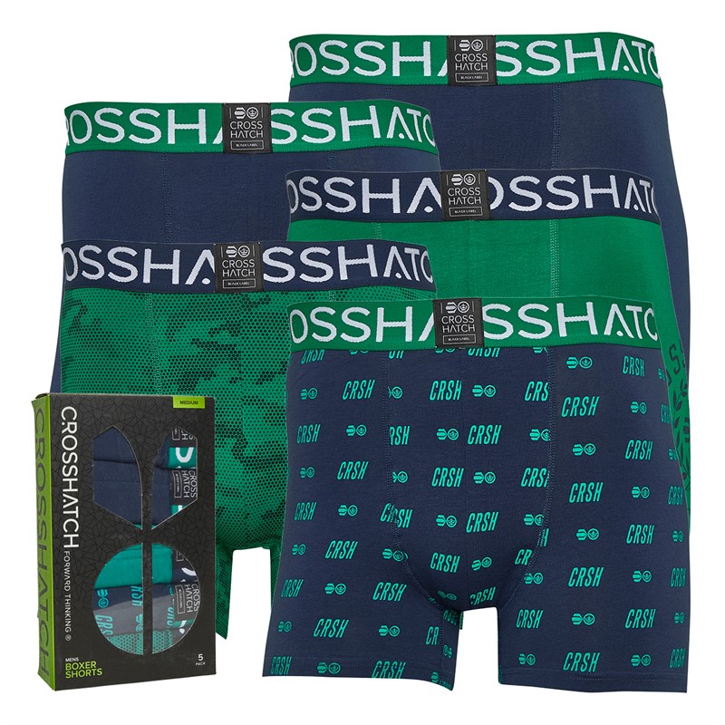 Crosshatch Herenshorts Camogo Vijfpack Boxer Ultramarijn Groen/Donkerblauw