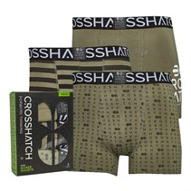 Crosshatch Mens Gridline Three Pack Boxer Shorts Deep Lichen Green