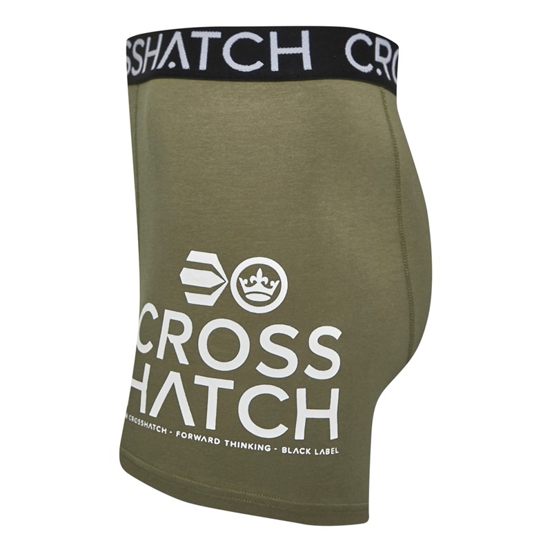 Crosshatch Mens Gridline Three Pack Boxer Shorts Deep Lichen Green