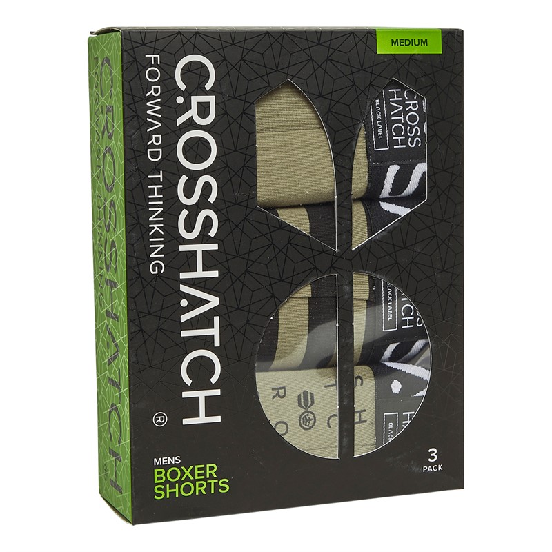 Crosshatch Mens Gridline Three Pack Boxer Shorts Deep Lichen Green