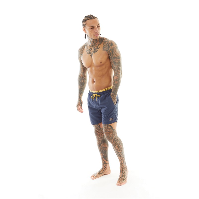 Buy Crosshatch Mens Bandout Swim Shorts Navy