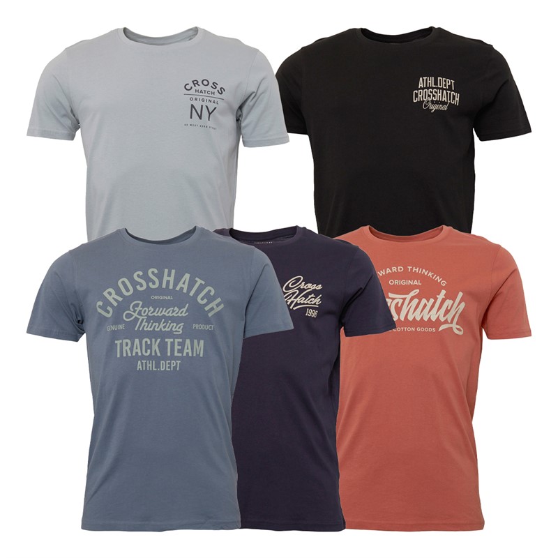 Crosshatch Herren Brandax Fünf Pack T-Shirts Sortiert