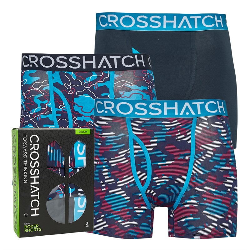 Crosshatch Mens Linamo Three Pack Boxer Shorts Blue