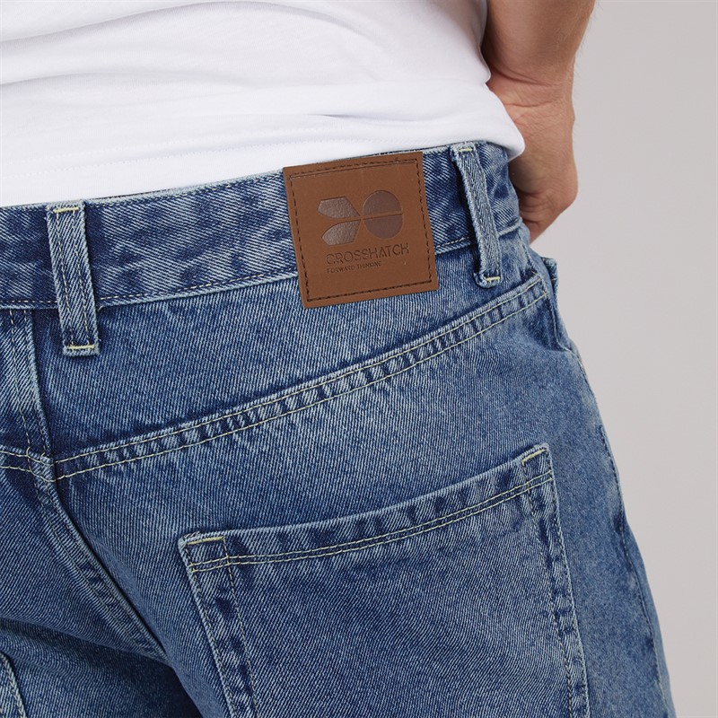 Crosshatch Herre Tillforth Baggy Denim Shorts Stonewash