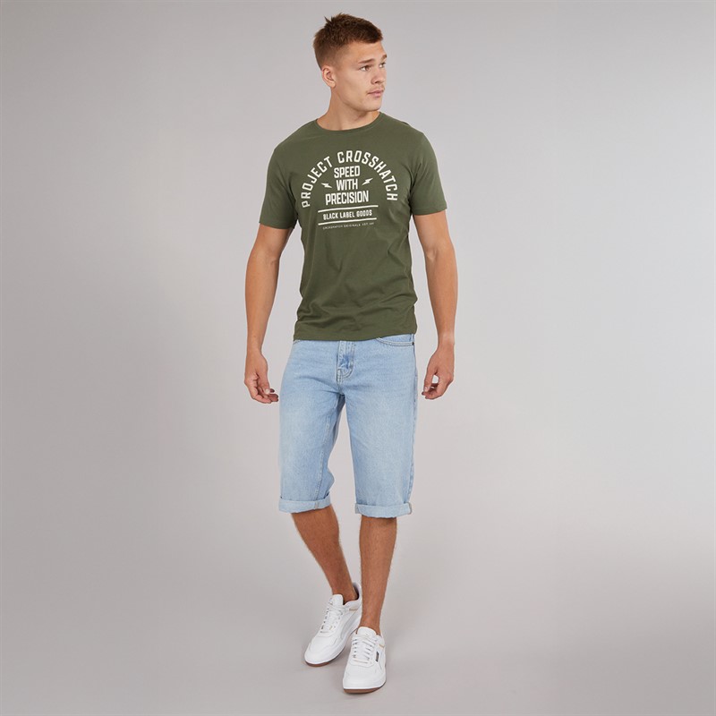 Crosshatch Mens Tillforth Baggy Denim Shorts Light Wash