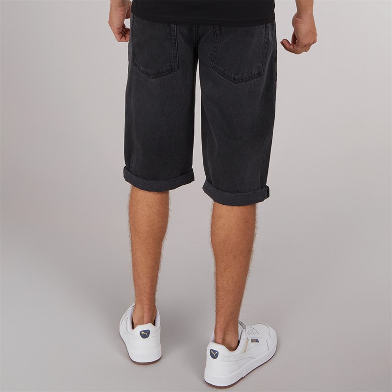 Crosshatch Herre Tillforth Baggy Denim Shorts Sort Vask