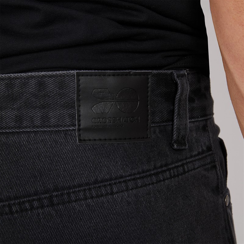Crosshatch Herre Tillforth Baggy Denim Shorts Sort Vask