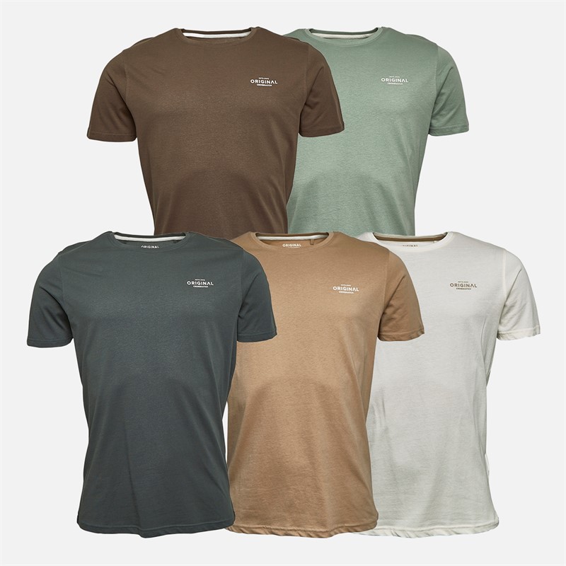 Crosshatch Herren Basic Natur Fünferpack T Shirts Off White/Stone/Brown/Sage/Dark Olive