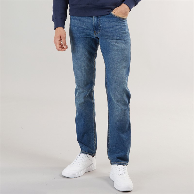 Crosshatch Mens Chas Straight Fit Jeans Mid Wash - Size 34/34