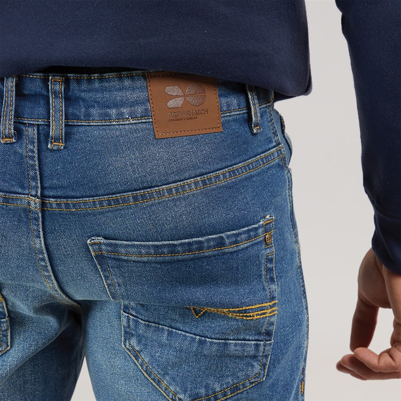 Crosshatch Herre Chas Regular Fit Jeans Medium Vask