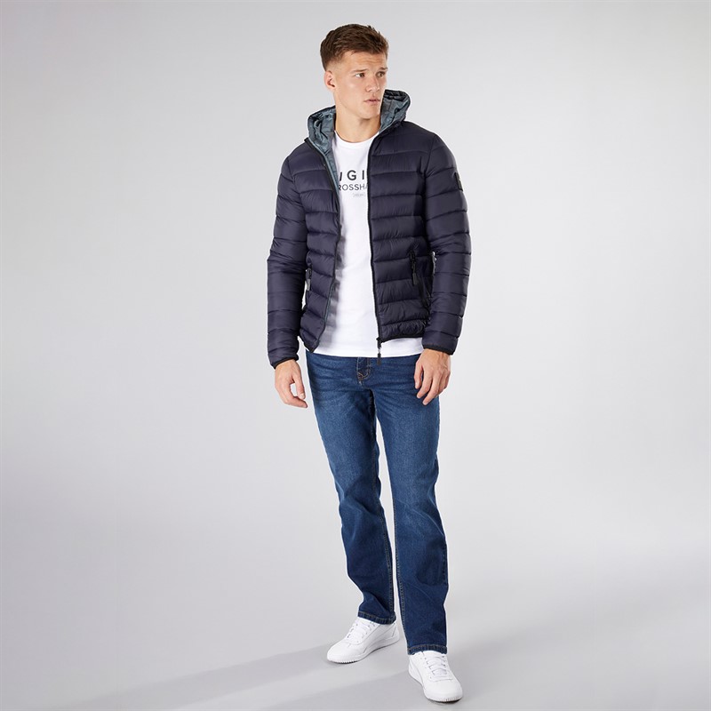 Crosshatch Herren Puffer Jacke Mit Raffung Mitternacht