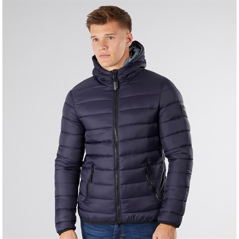 Crosshatch Herren Puffer Jacke Mit Raffung Mitternacht