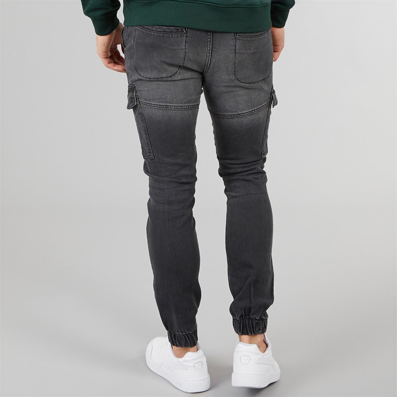 Crosshatch Herren Malimore Jeans Cuffed Cargo Hose gewaschen schwarz