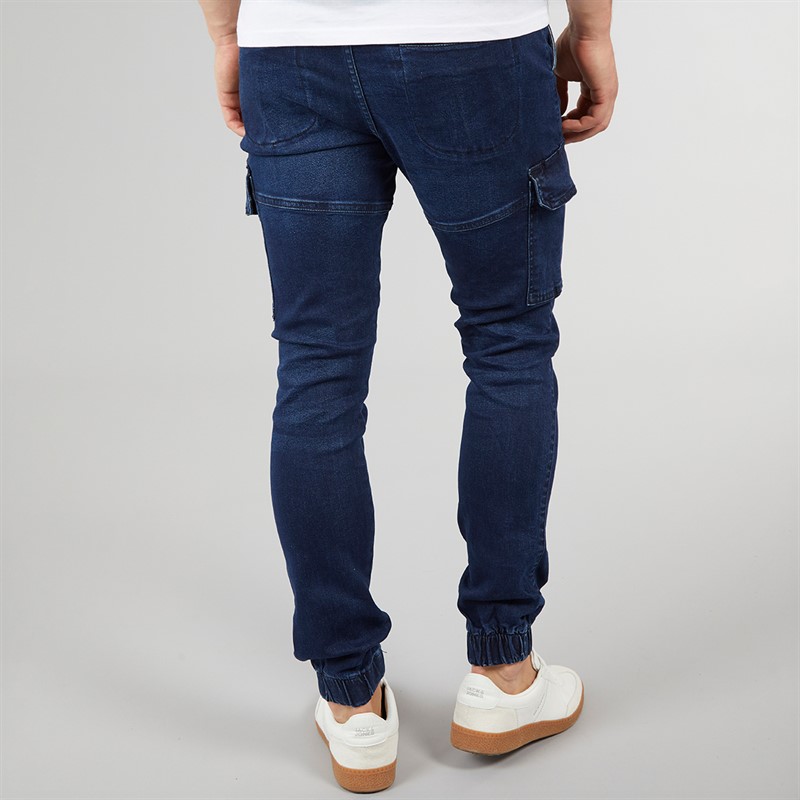 Crosshatch Herren Malimore Denim Cuffed Cargo Hose Dunkelblau