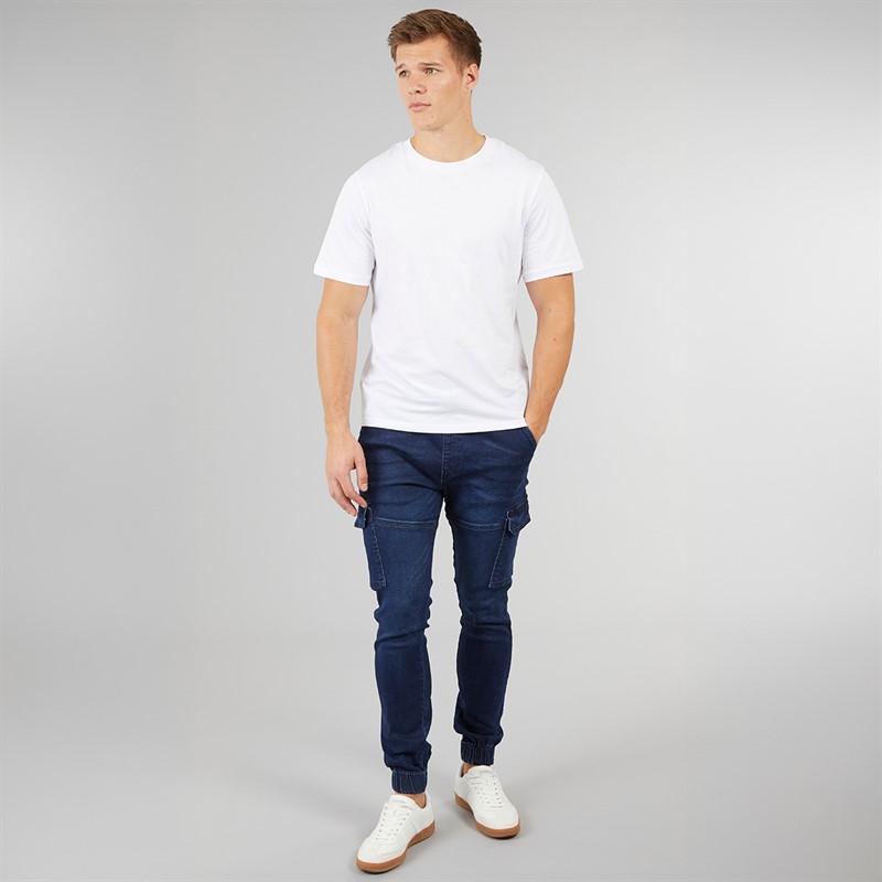 Crosshatch Herren Malimore Denim Cuffed Cargo Hose Dunkelblau