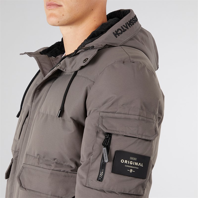 Crosshatch Herren Milwaka Fell Gefütterte Jacke mit Kapuze Anthrazit