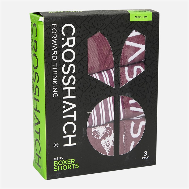 Crosshatch Mens Hovland Three Pack Boxer Shorts Prune