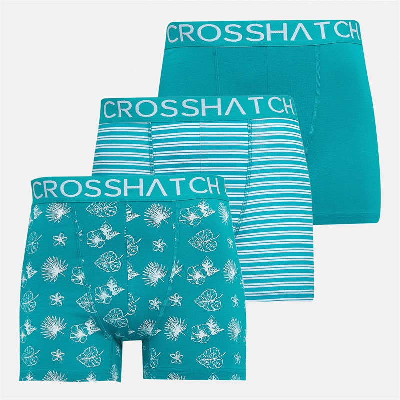 Crosshatch Mens Hovland Three Pack Boxer Shorts Tropical Green