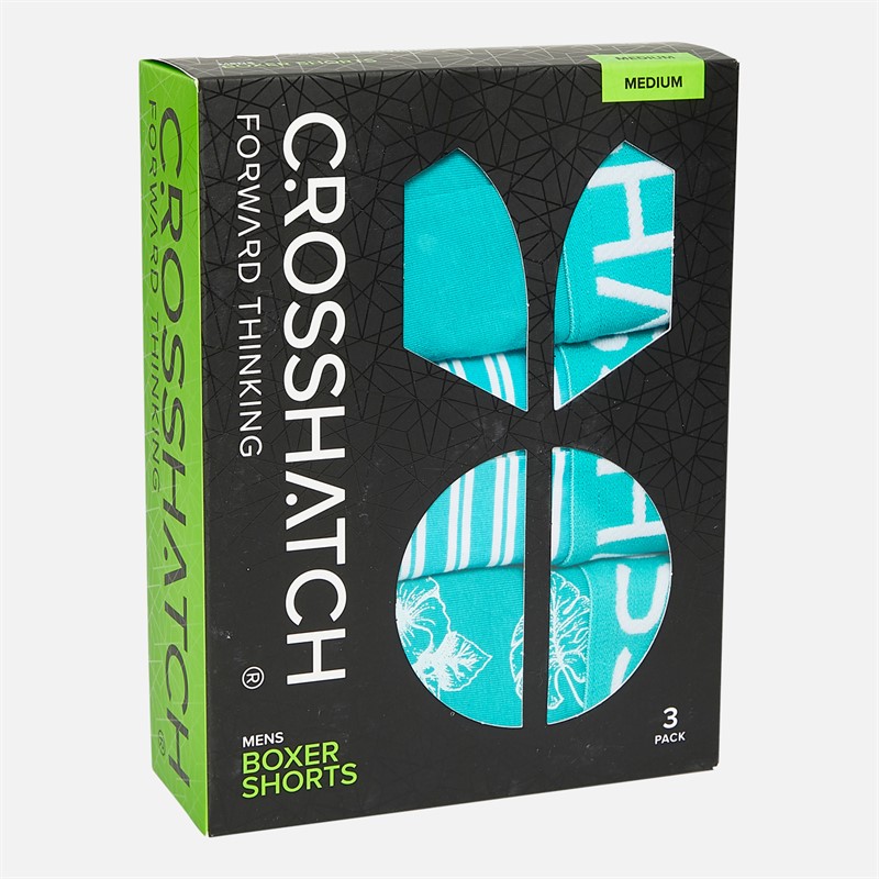 Crosshatch Mens Hovland Three Pack Boxer Shorts Tropical Green