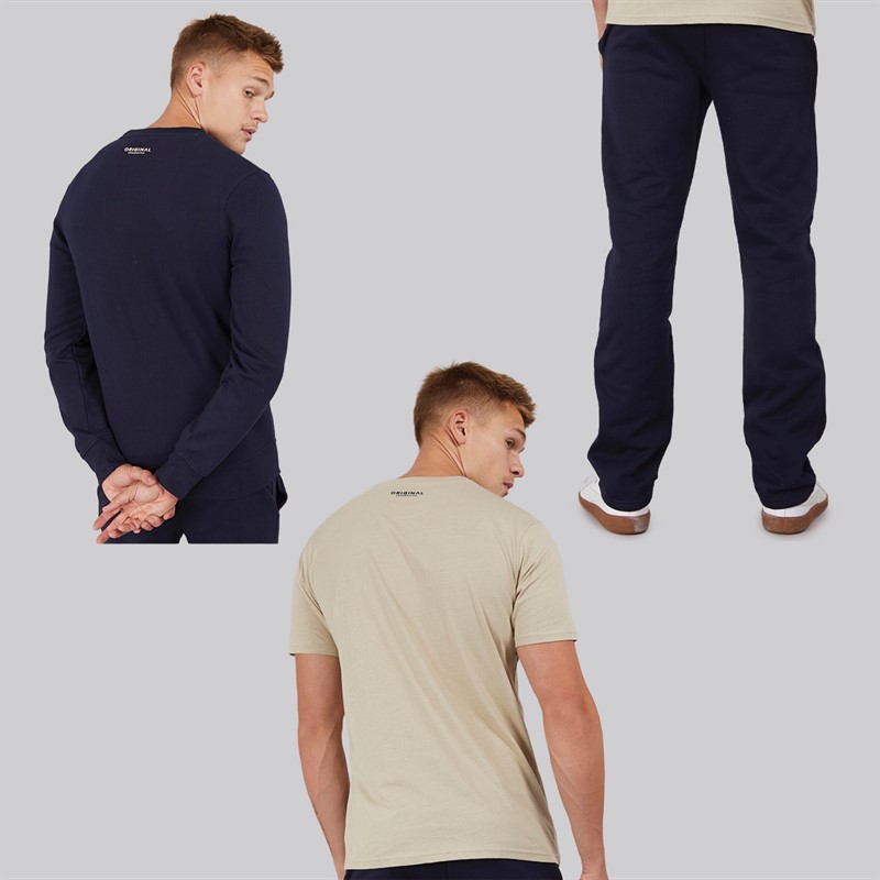 Crosshatch Mens Nebless Sweatshirt T-Shirt And Open Hem Joggers Set Navy/Stone