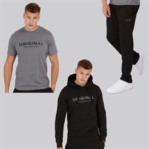 Crosshatch Mens Chemberry Hoodie T-Shirt And Open Hem Joggers Set Black/Charcoal