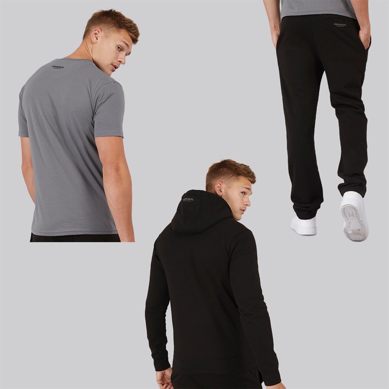 Crosshatch Herren Chemberry Hoodie T-Shirt und Jogginghose mit offenem Saum Set Schwarz / Anthrazit